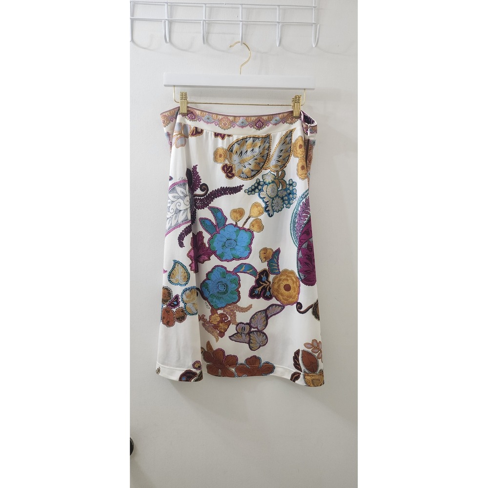 Etro Milano Floral Paisley Print Jersey Skirt White Multi IT 46 Made in Italy